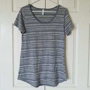 Small Lularoe Classic Tee in Gray and Cream Strips